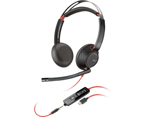 Poly Blackwire 5220-M Stereo USB-C Headset +3.5mm Plug +USB-C/A Adapter