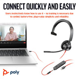 Poly Blackwire 3315 Monaural USB-C Headset +3.5mm Plug +USB-C/A Adapter