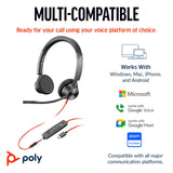 Poly Blackwire 3325 Stereo USB-C Headset +3.5mm Plug +USB-C/A Adapter