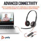 Poly Blackwire 3220 Stereo USB-C Headset +USB-C/A Adapter