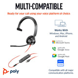 Poly Blackwire 3315 Monaural USB-C Headset +3.5mm Plug +USB-C/A Adapter