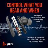 Poly Voyager Free 60+M UC Carbon Black Earbuds +BT700 USB-C Adapter +Touchscreen Charge Case