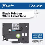 TZe-231 Brother 1/2" Black Print on White Laminated Label